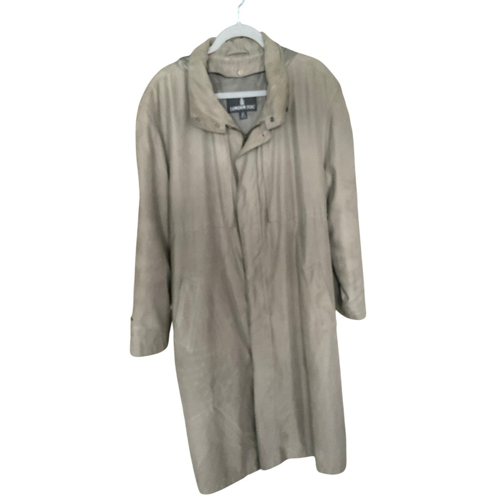 London Fog Mens Raincoat Khaki Tan Belted Trench Coat Jacket 42R Full Zip Work